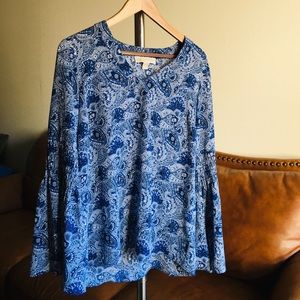 MICHAEL KORS Blue Paisley Blouse Size M
